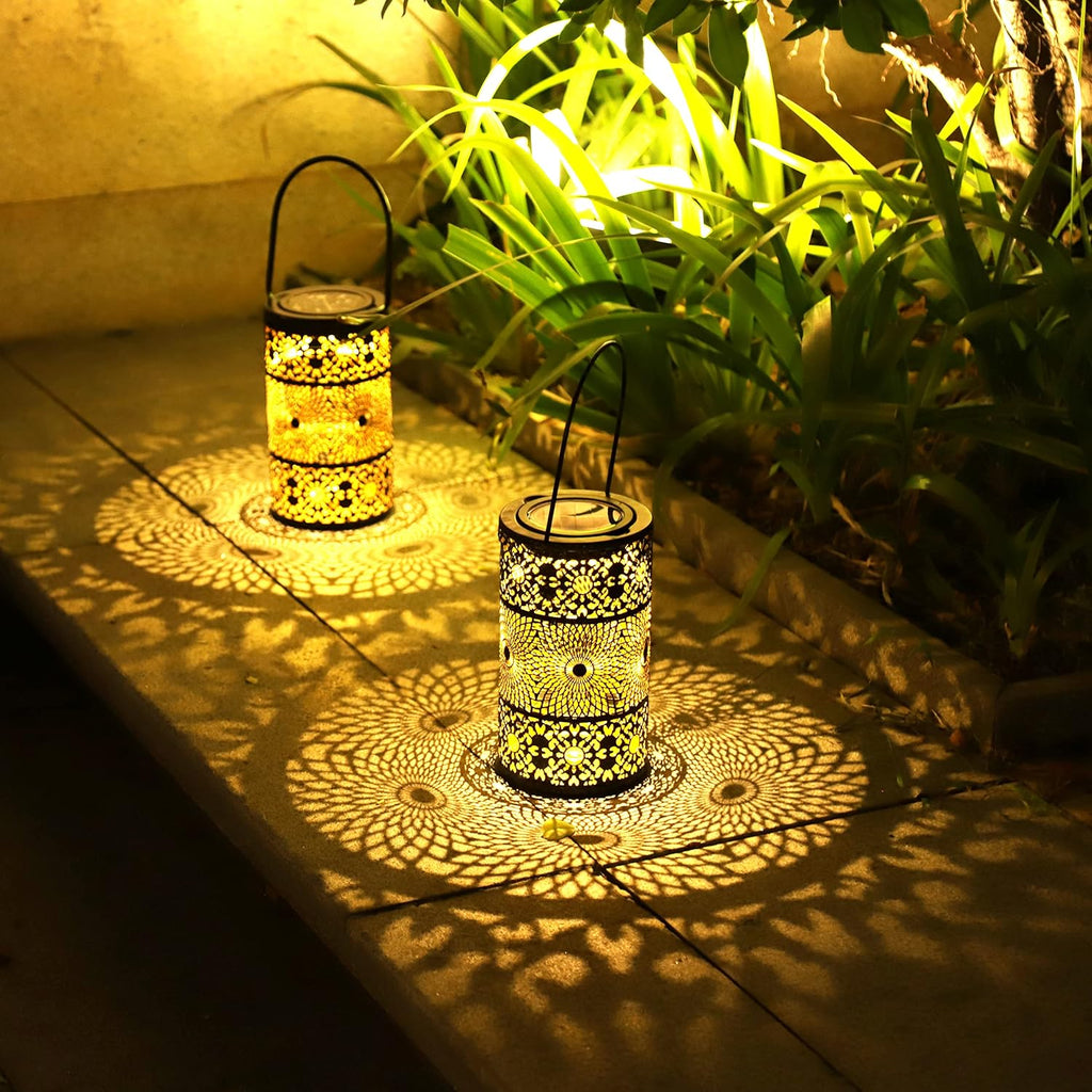 2er Set Solarlaterne Aussen wetterfest Metall mit Bodenstecker fuer Garten
