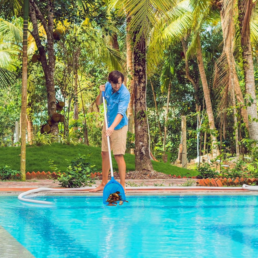 Pool Kescher Set mit 1,14 m Teleskopstange, Feinnetz Skimmer fuer Pool Teich