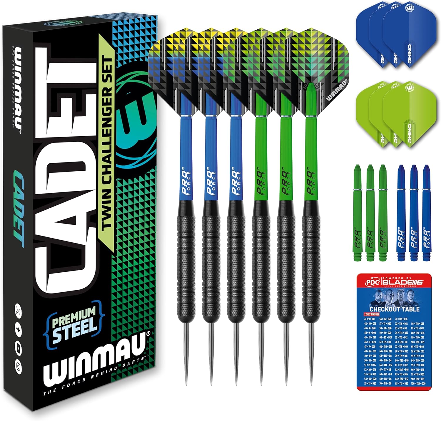 Winmau Cadet Twinset Steeldarts 19 g Set mit Flights und Schaeften