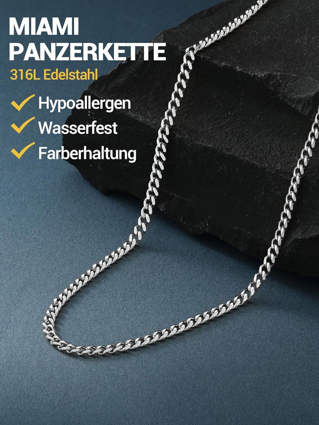 PROSTEEL Panzerkette Herren Edelstahl vergoldet 3/6/9/12 mm 36-76 cmm