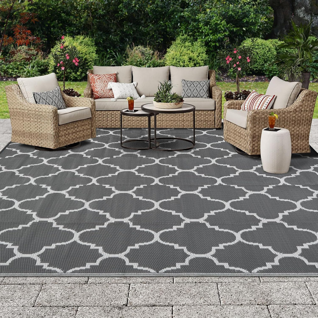 OIGAE Balkon- und Garten Teppich 120x180 cm Grau wetterfest UV-bestaendig