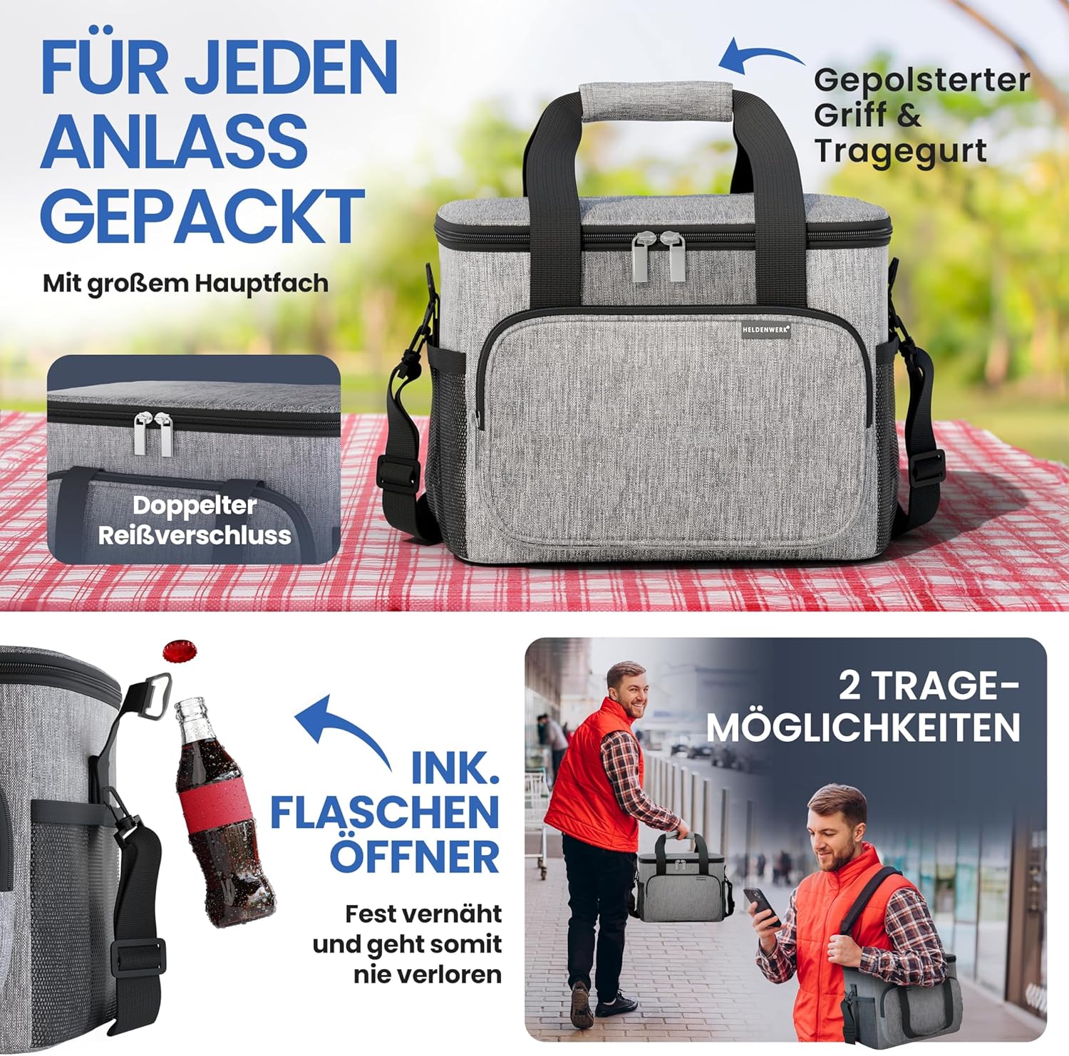 HELDENWERK faltbare Kuehltasche wasserdicht auslaufsicher 12 Std.