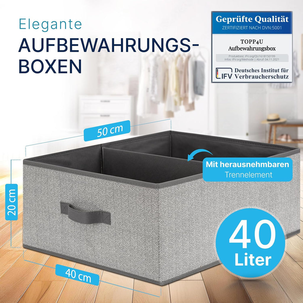 Aufbewahrungsboxen Stoff 3er Set 30×21×18 cm faltbar Organizer grau‑beige