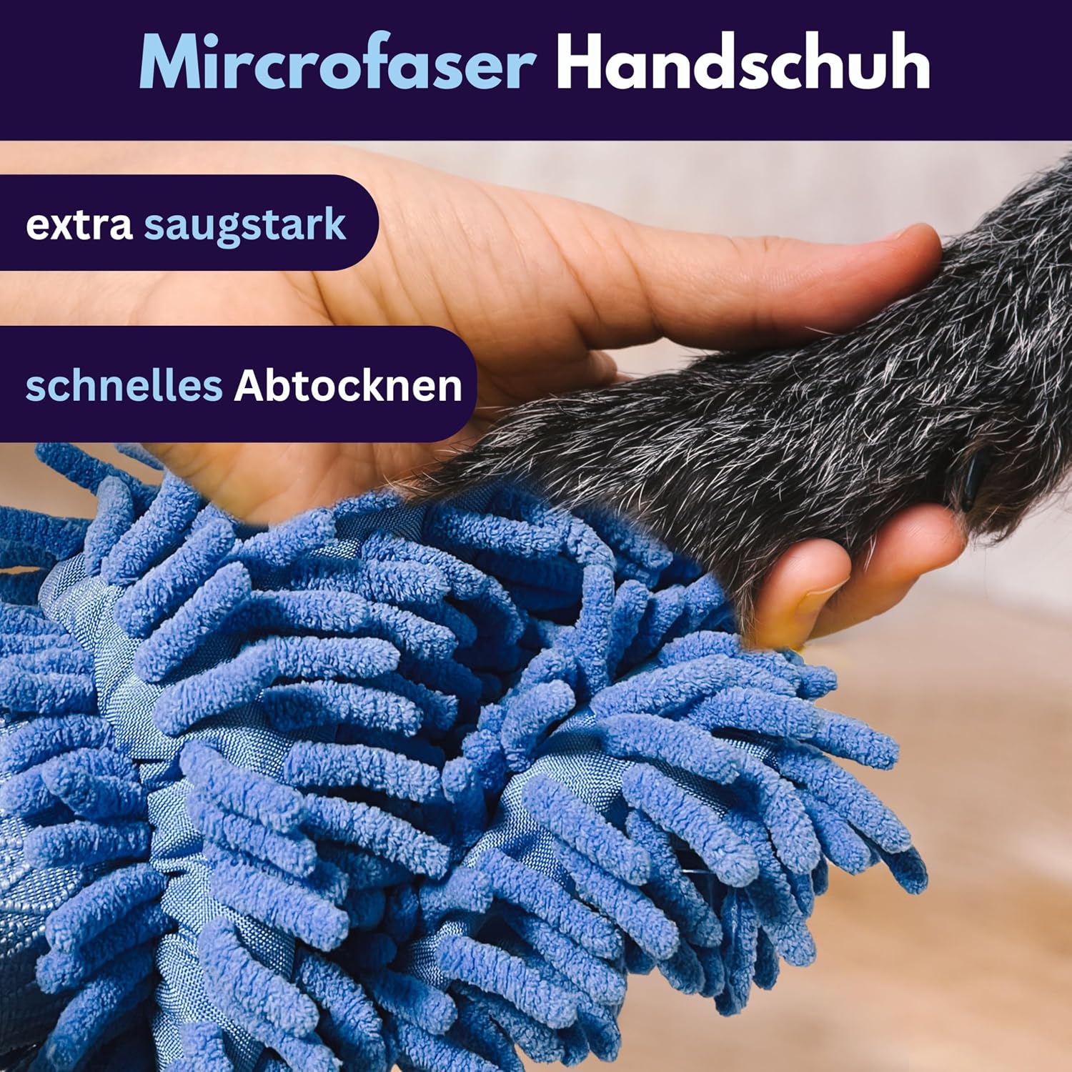 Mikrofaser Pfotenreiniger Handschuh fuer grosse und kleine Hunde