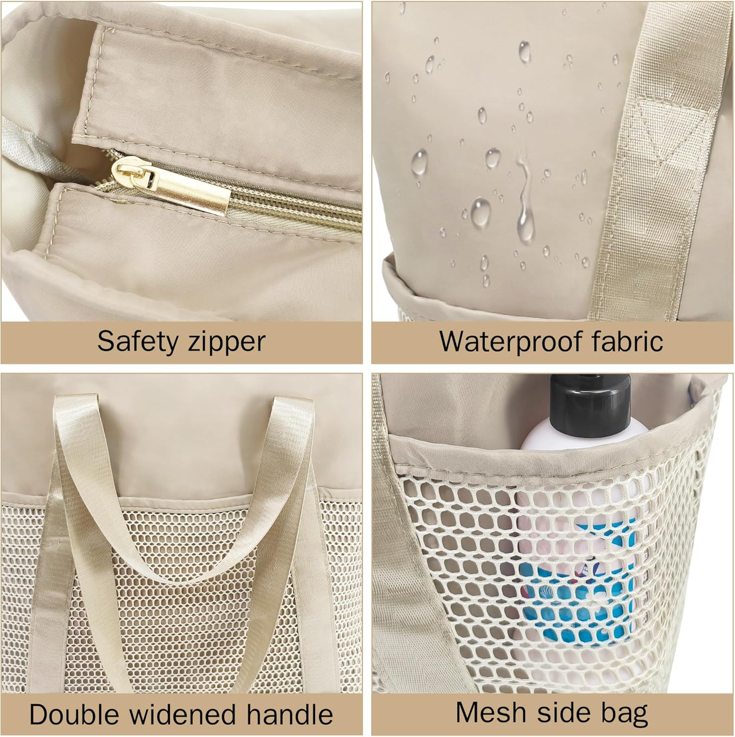 beifon Strandtasche XXL mit Reissverschluss, wasserdicht, faltbar, M-L