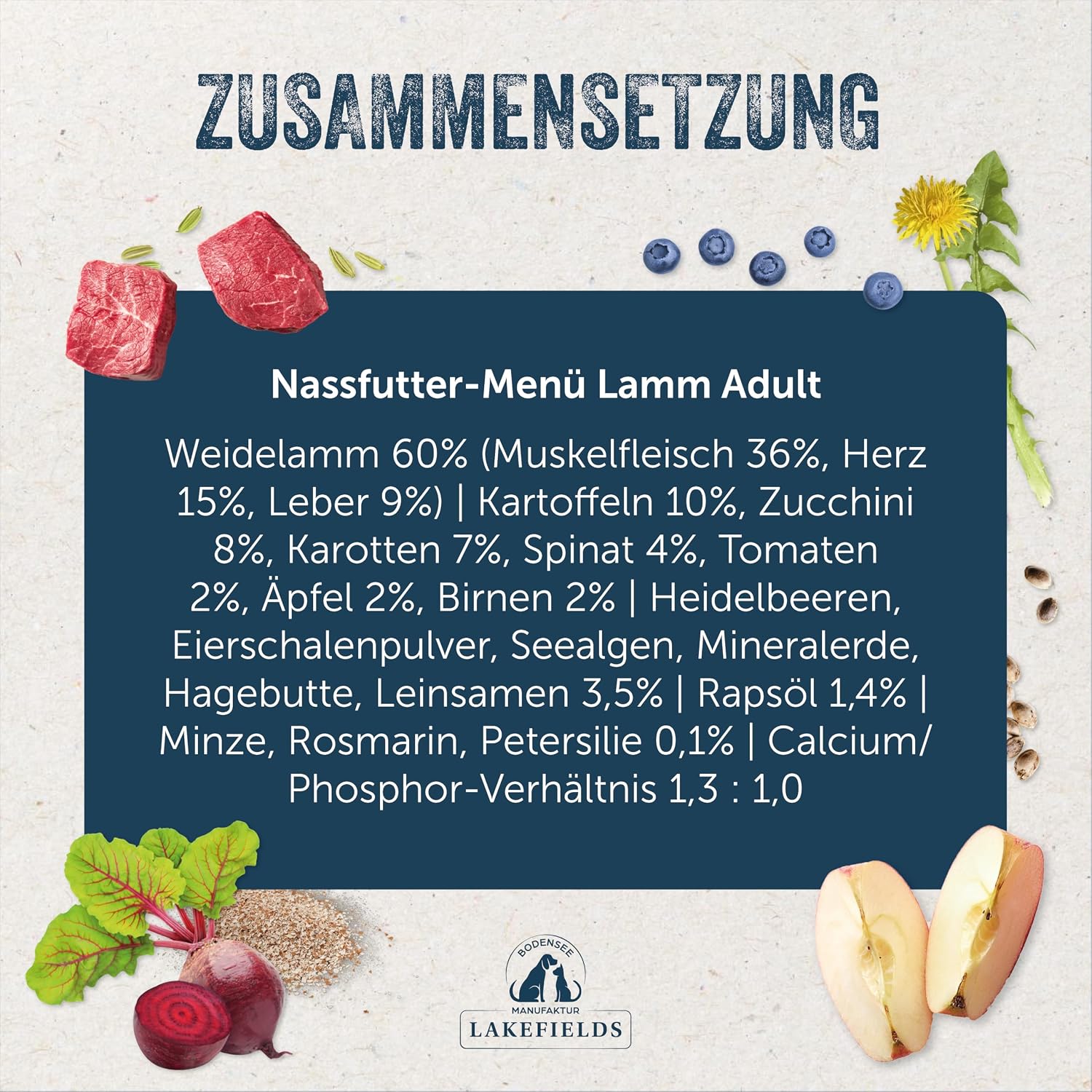 Lakefields Hundefutter nass Lamm 60% 6 x getreidefrei