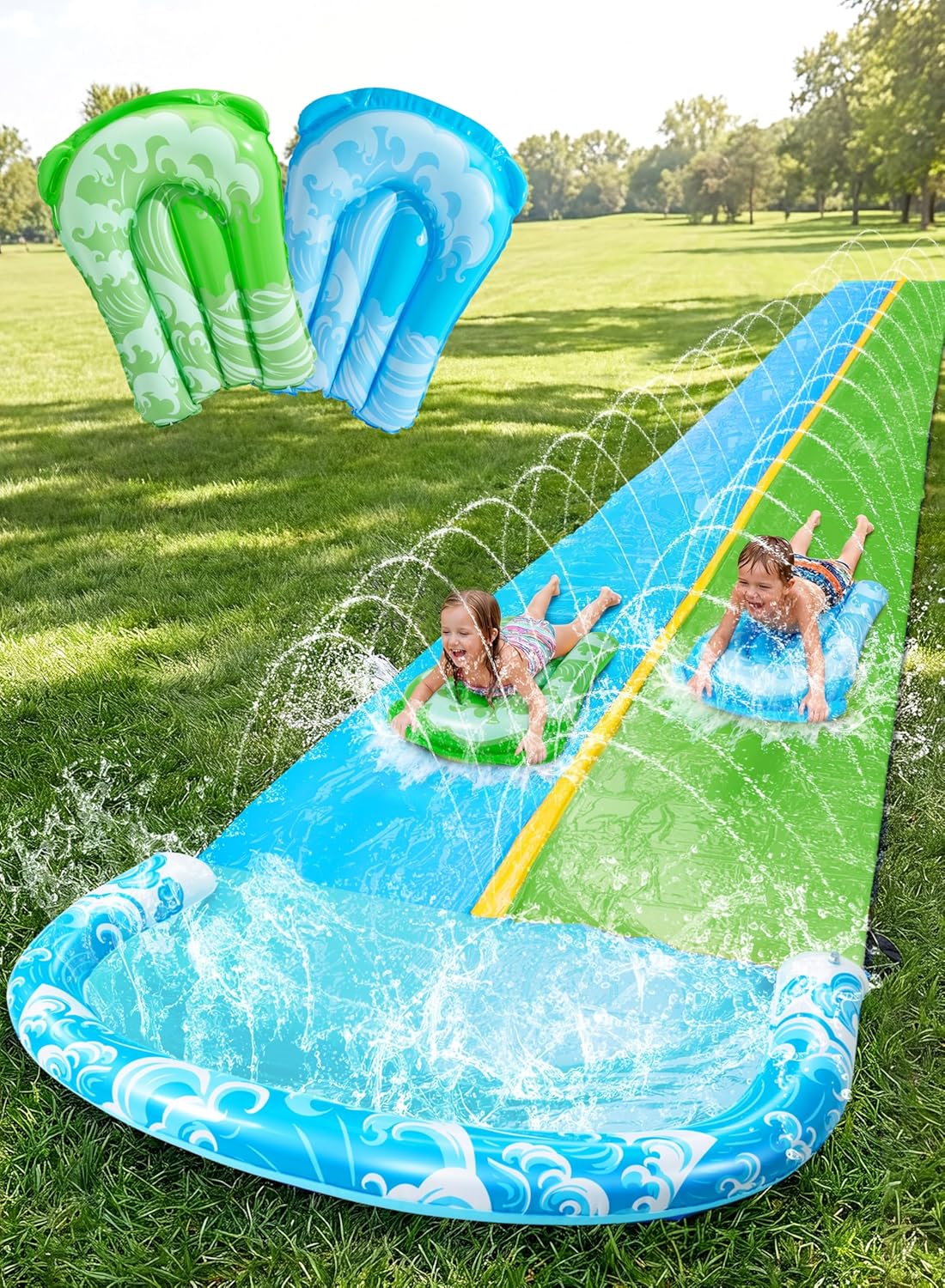 JOYIN Gartenschlitterbahn Wasserrutsche 685,8cm-990,6cm mit 2 Bodyboards Sprinkl