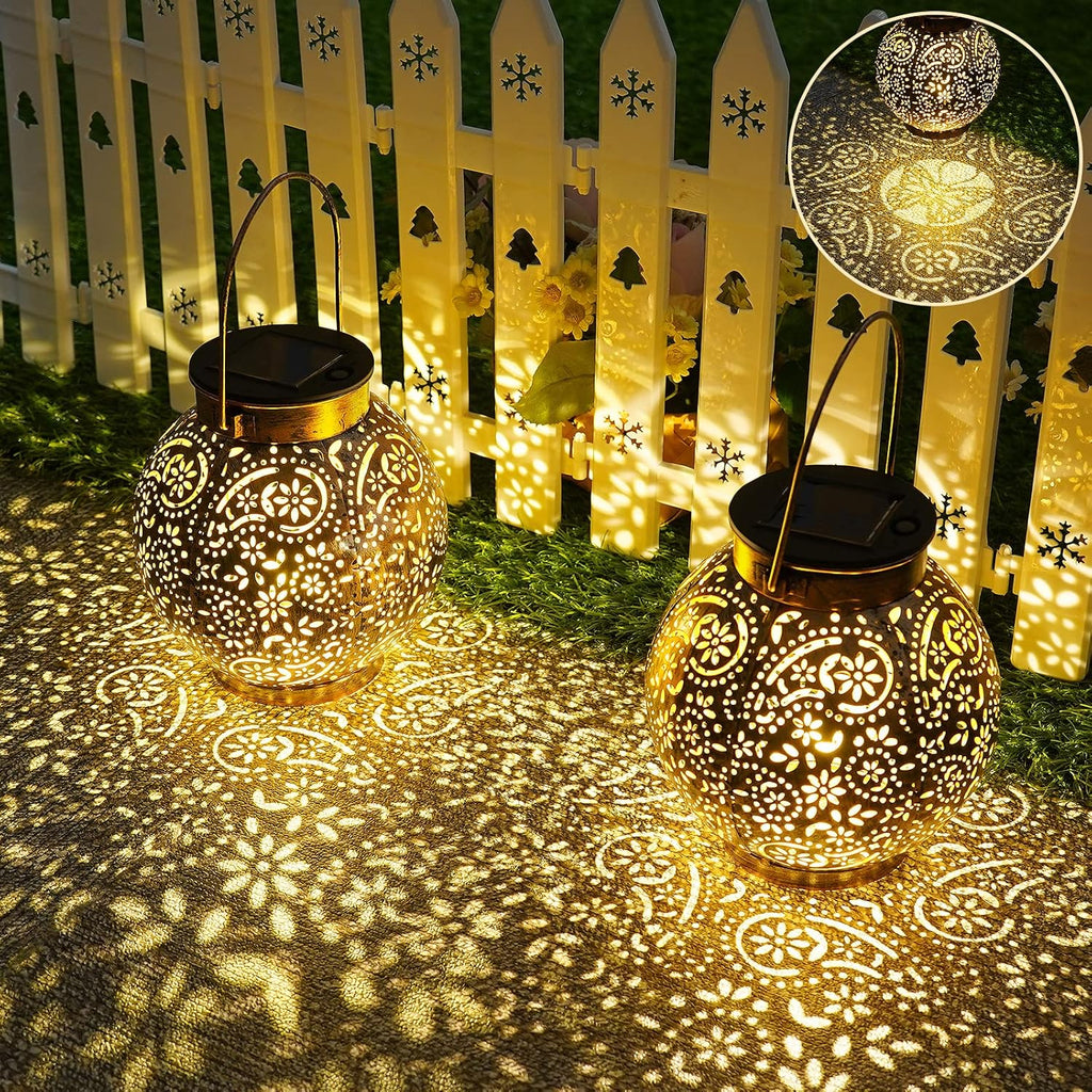Solarlampe aussen haengend 2er Set IP65 Metall warmweiss Balkon Garten Terrasse