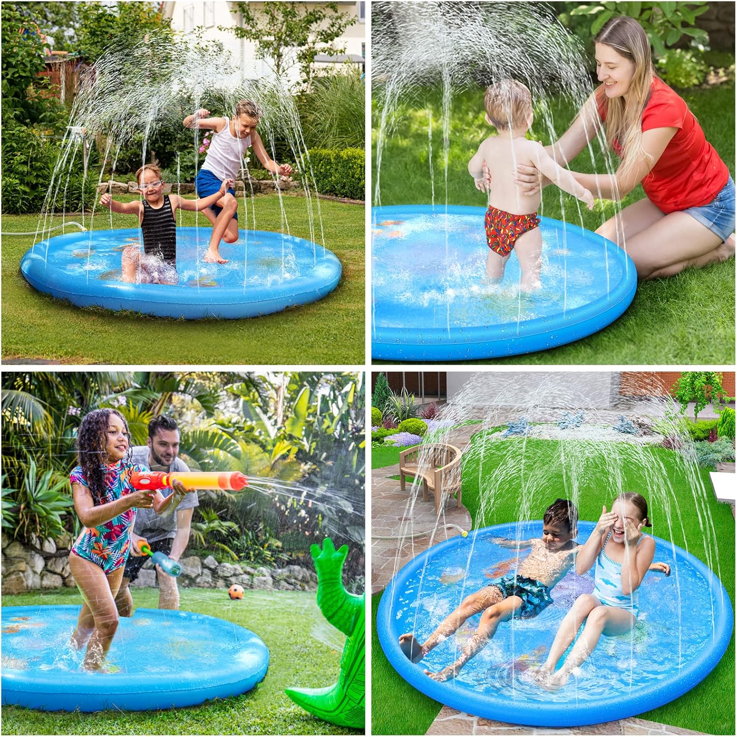 Anpro 170 cm Splash Pad Wasserspielmatte mit 15 Anti-Rutsch-Streifen