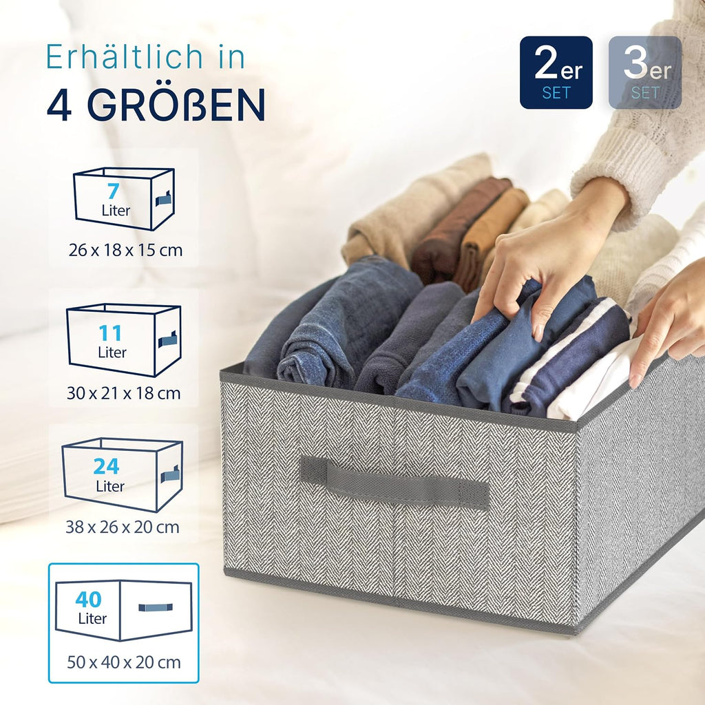 Aufbewahrungsboxen Stoff 3er Set 30×21×18 cm faltbar Organizer grau‑beige