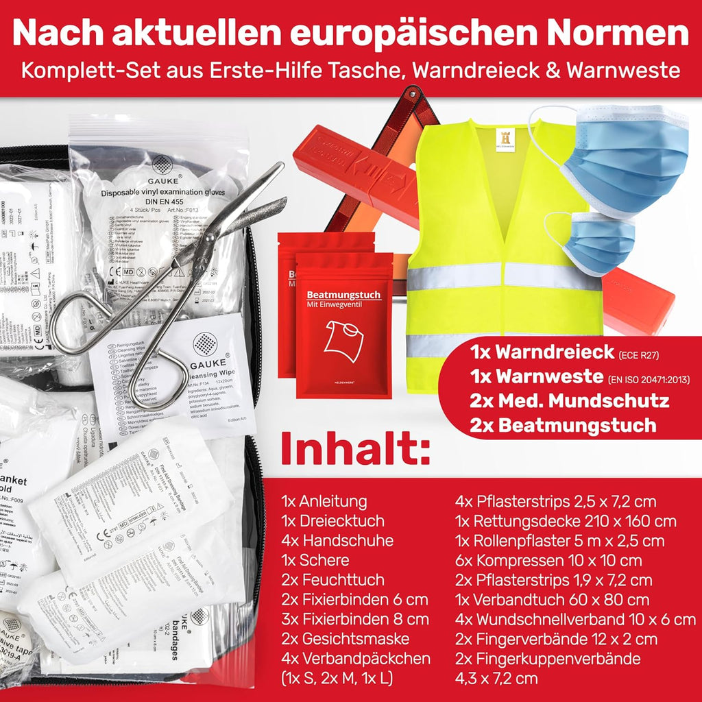KFZ Kombitasche 3in1 Verbandskasten Warndreieck Warnweste DIN 13164:2022