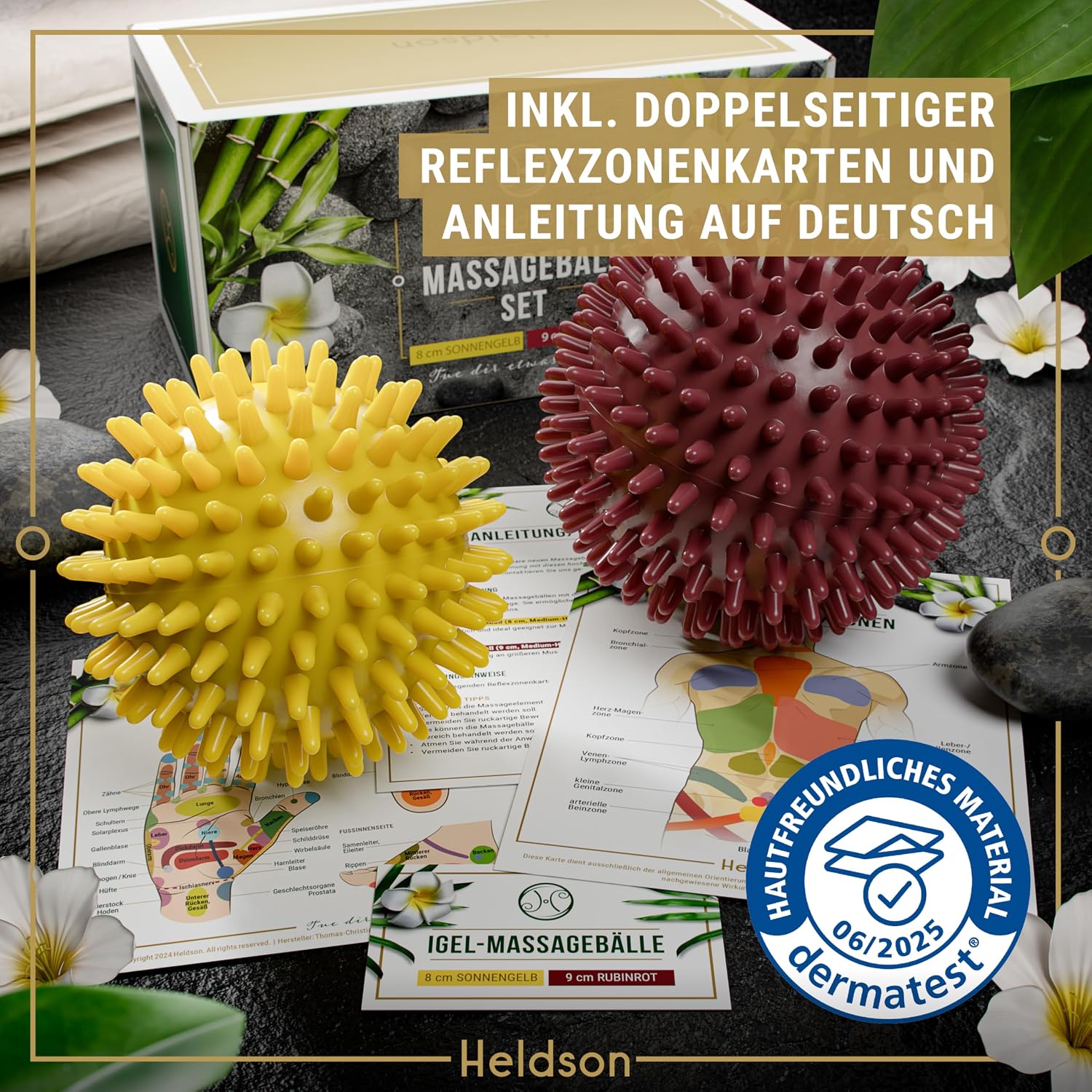 Premium Massageball Set 3 Haertegrade Igelball fuer Fuss Ruecken Hand
