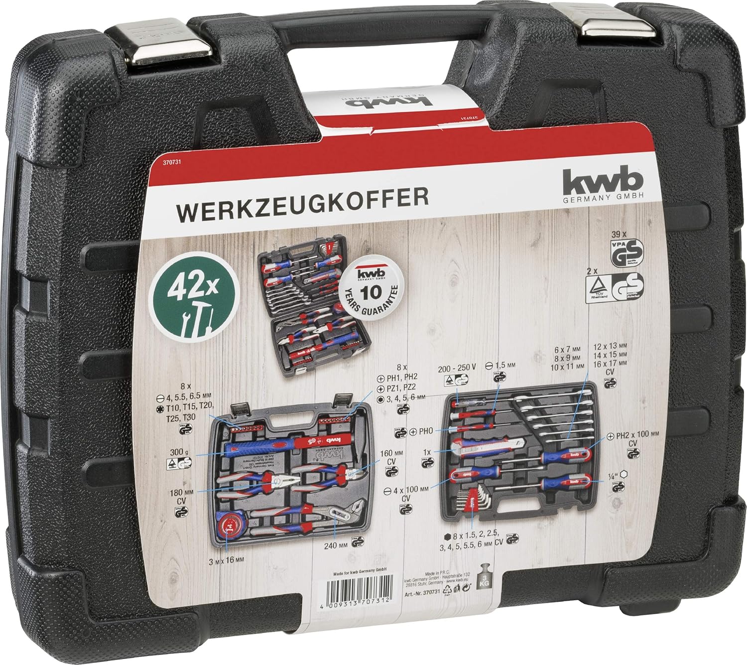 Werkzeugkoffer 42-teilig Werkzeugset fuer Haushalt Schraubenschluessel Zangen