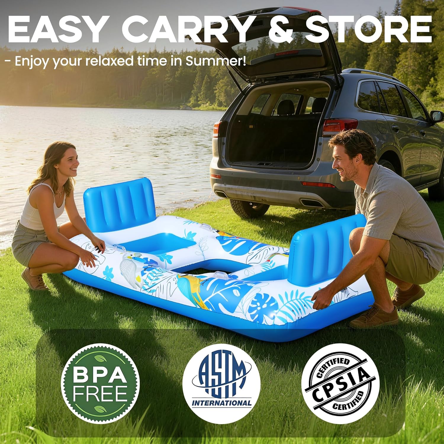 Luxfero Aufblasbare Poolmatratze 220x110 cm fuer 2 Personen mit Getraenke- und Han