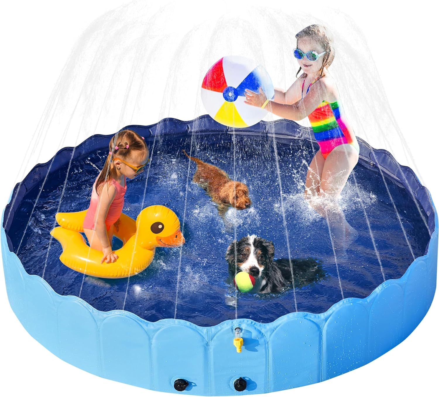 Yaheetech Hundepool 180 cm faltbar, 0,6 cm verdickt, rutschfest, Blau, 33cm