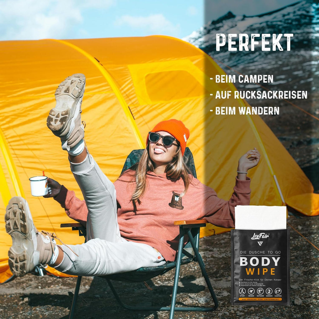 Body Wipes XXL Einmalwaschlappen 10 einzeln verpackte Feuchttuecher Gesicht Koerpe