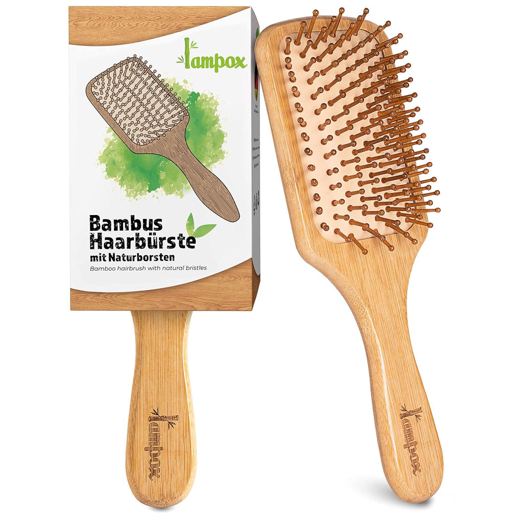 Lampox Bambus Haarbuerste antistatisch Holz Naturborsten Entwirrungsbuerste