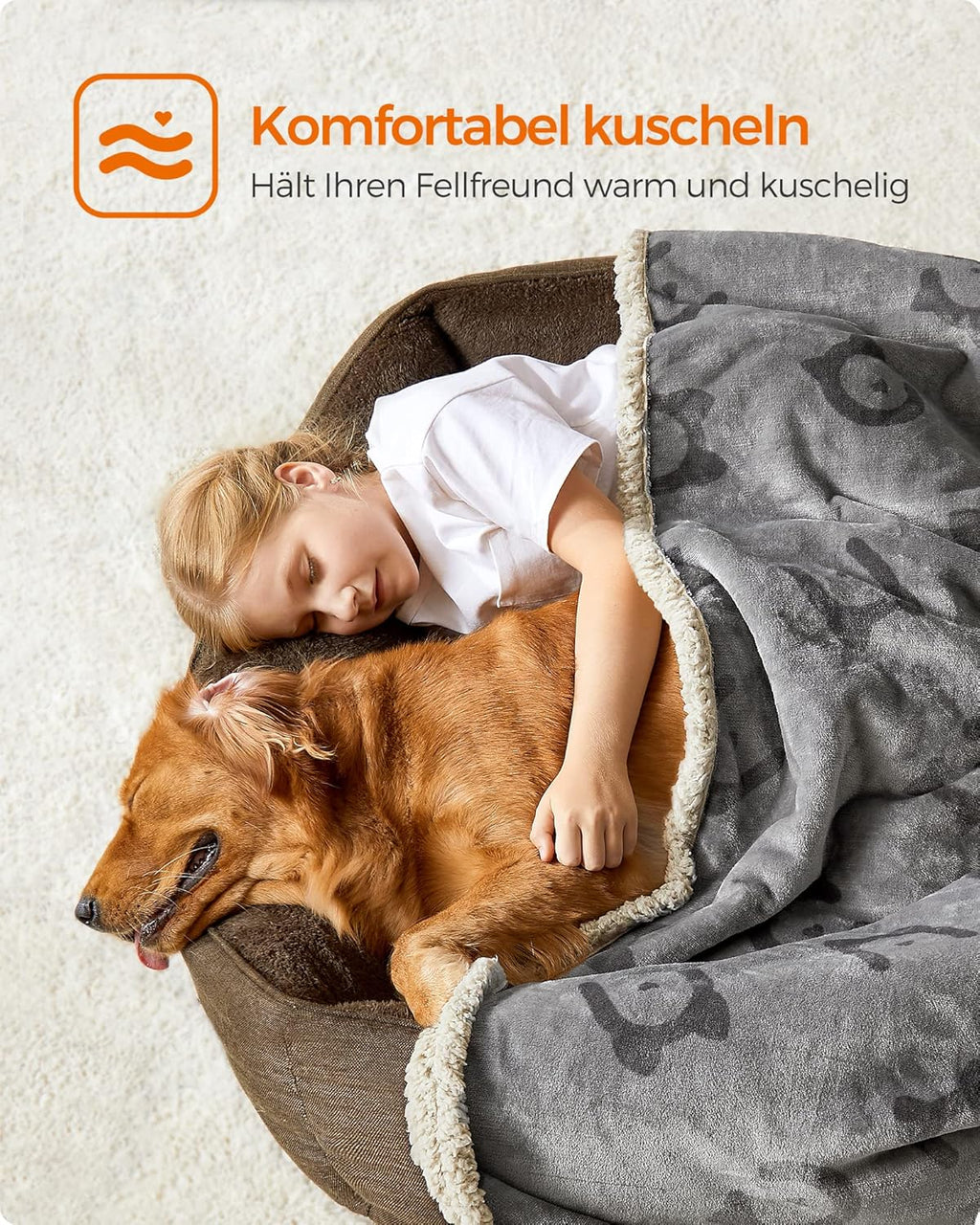 Feandrea Hundedecke wasserdicht Sherpa Fleece 101×73 cm Grau 63cm-203cm