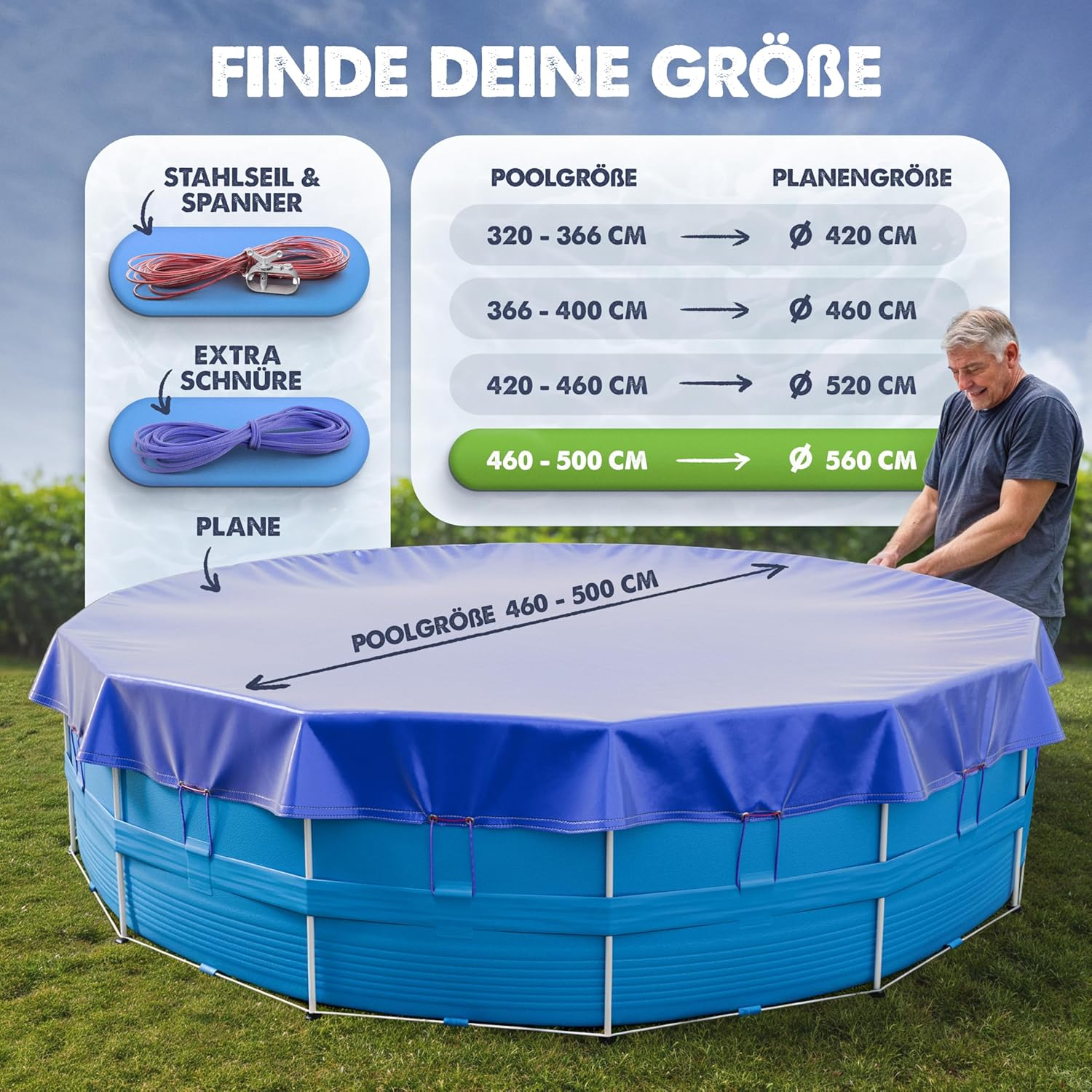 Poolabdeckung rund 366 cm Ø 200 GSM fuer Intex Bestway Pools 366cm-520cm