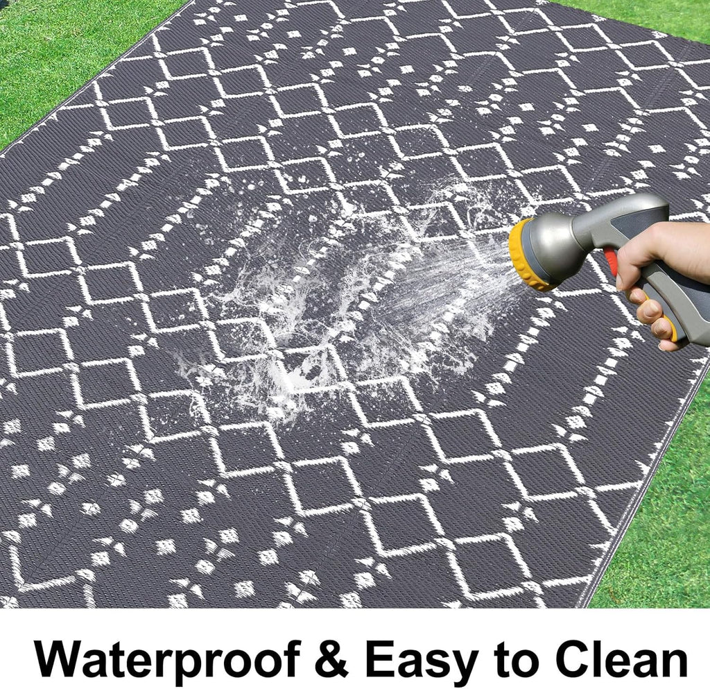 Homaxy Outdoor Teppich 150x240 cm wasserdicht beidseitig nutzbar Schwarz/Grau 18