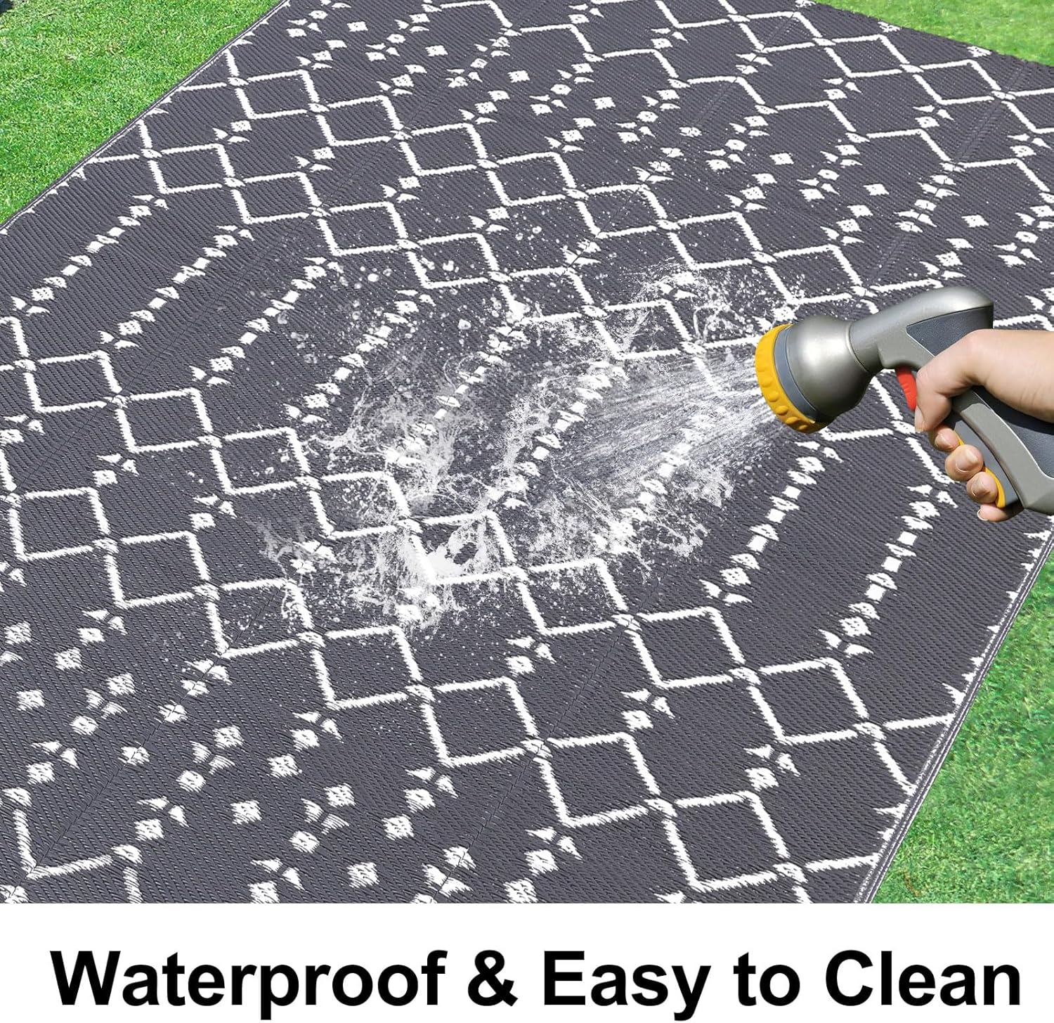 Homaxy Outdoor Teppich 150x240 cm wasserdicht beidseitig nutzbar Schwarz/Grau 18