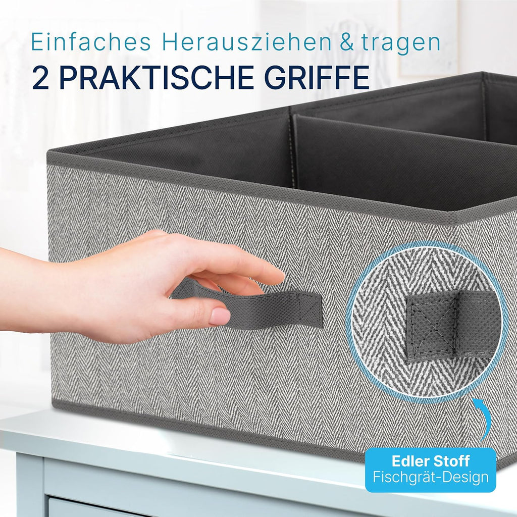 Aufbewahrungsboxen Stoff 3er Set 30×21×18 cm faltbar Organizer grau‑beige