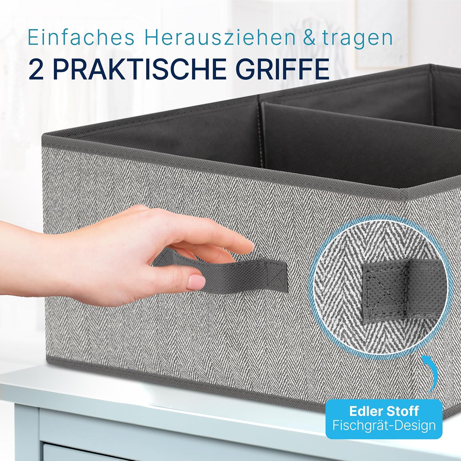 Aufbewahrungsboxen Stoff 3er Set 30×21×18 cm faltbar Organizer grau‑beige