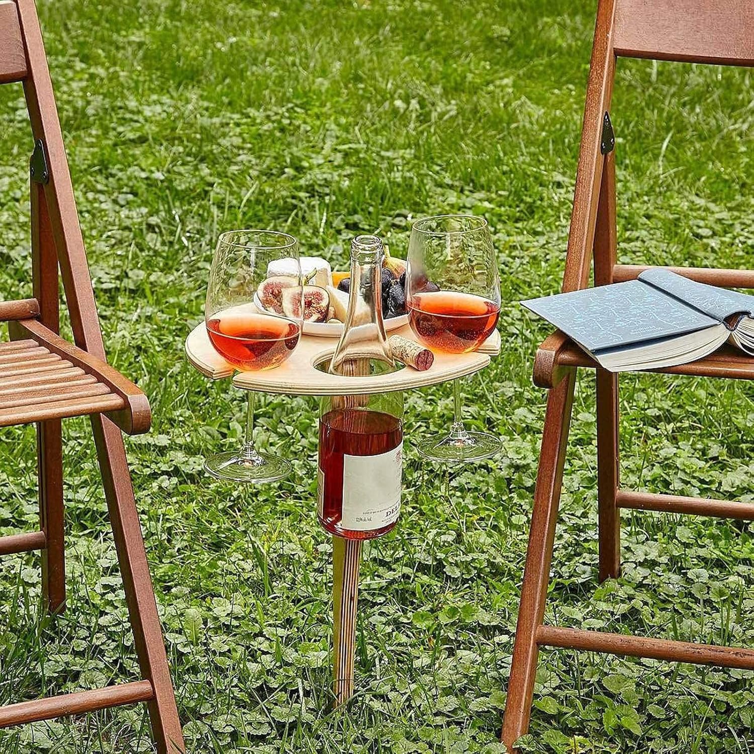 Hyxodjy Klappbarer tragbarer Picknick-Weintisch aus Holz fuer Camping Garten