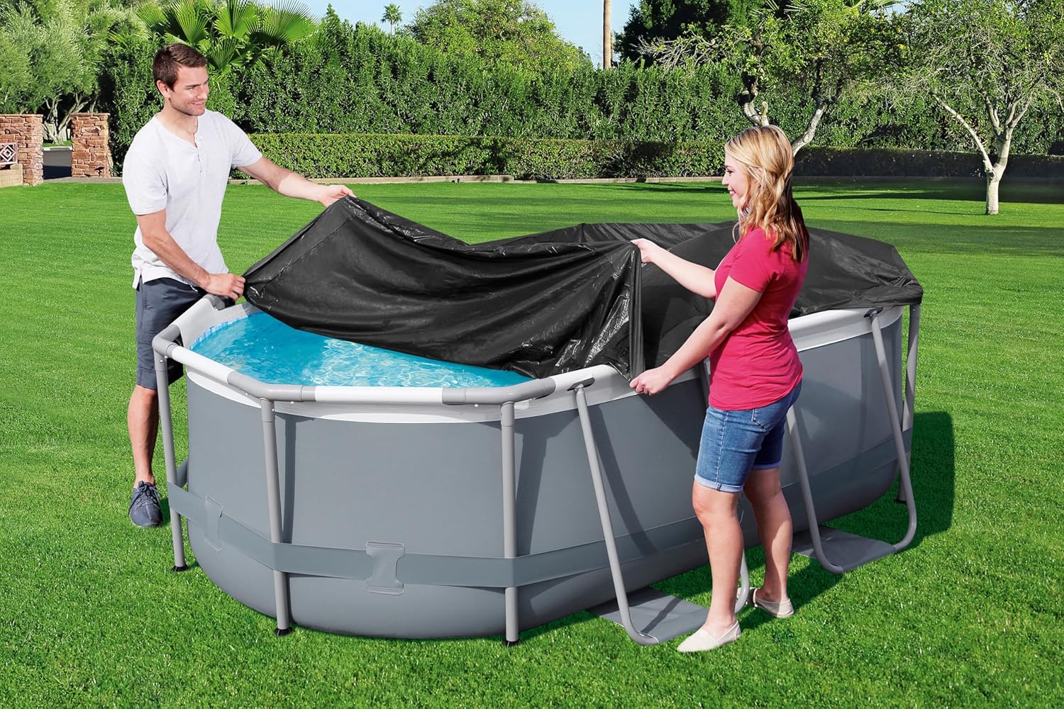 Bestway PVC Abdeckplane oval 305 x 184 cm schwarz