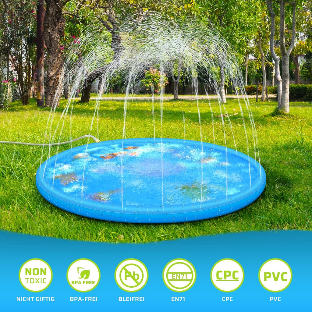 Anpro 170 cm Splash Pad Wasserspielmatte mit 15 Anti-Rutsch-Streifen