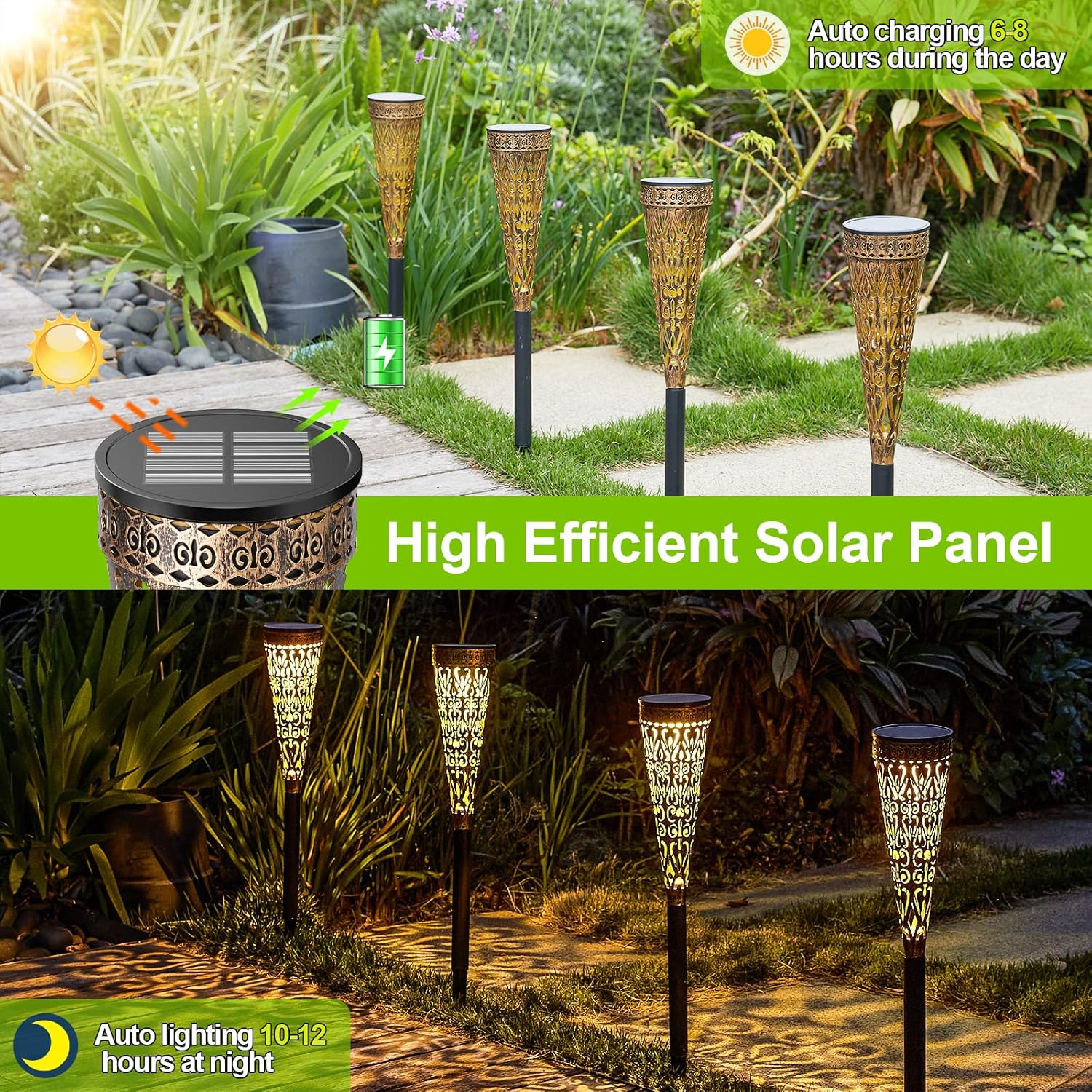 GEARLTIE Solarlampen Aussen 4er Set 800mAh warm/weiss IP65 Metall Lampion