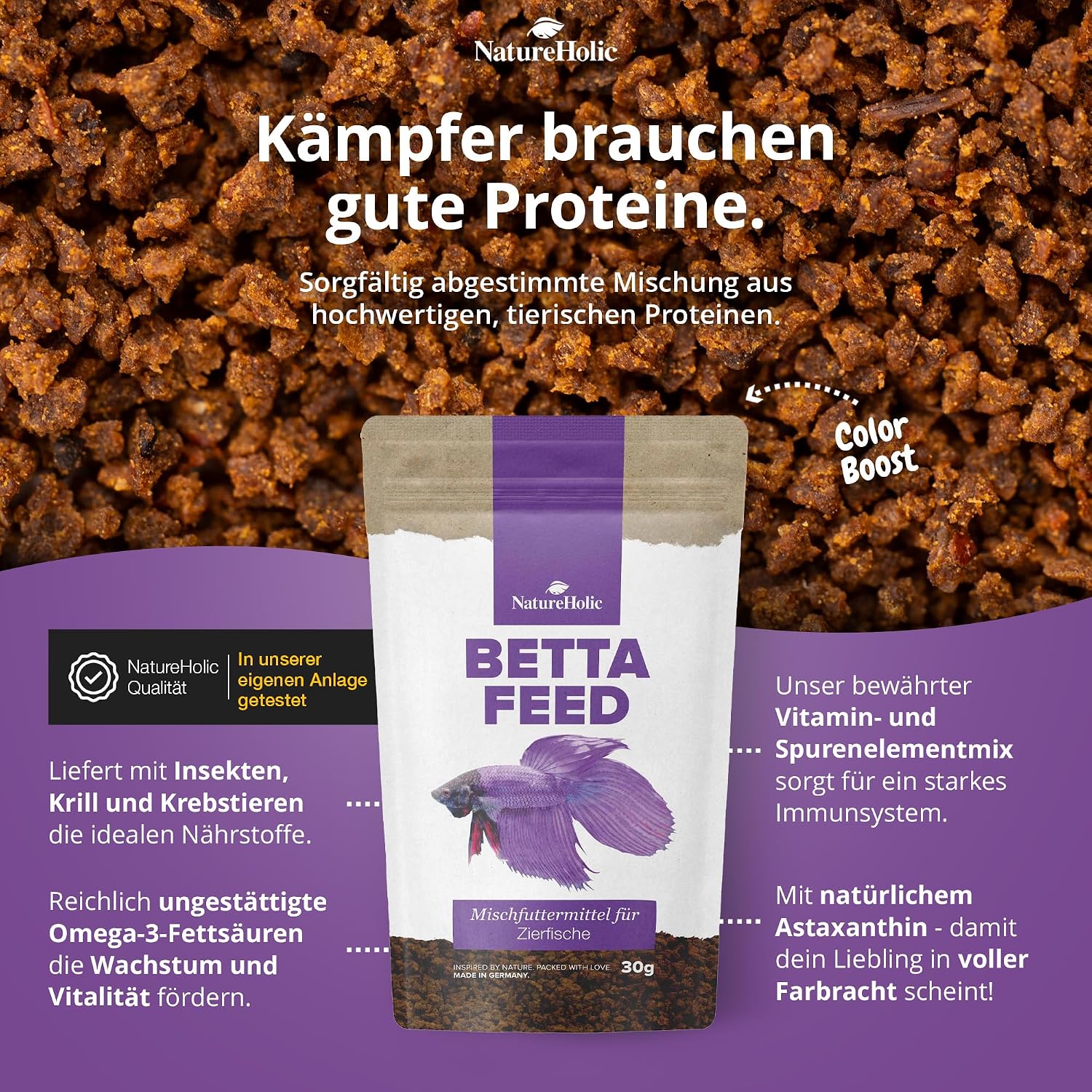 NatureHolic Bettafeed Softgranulat Fischfutter 50 ml fuer Kampffisch Betta splend
