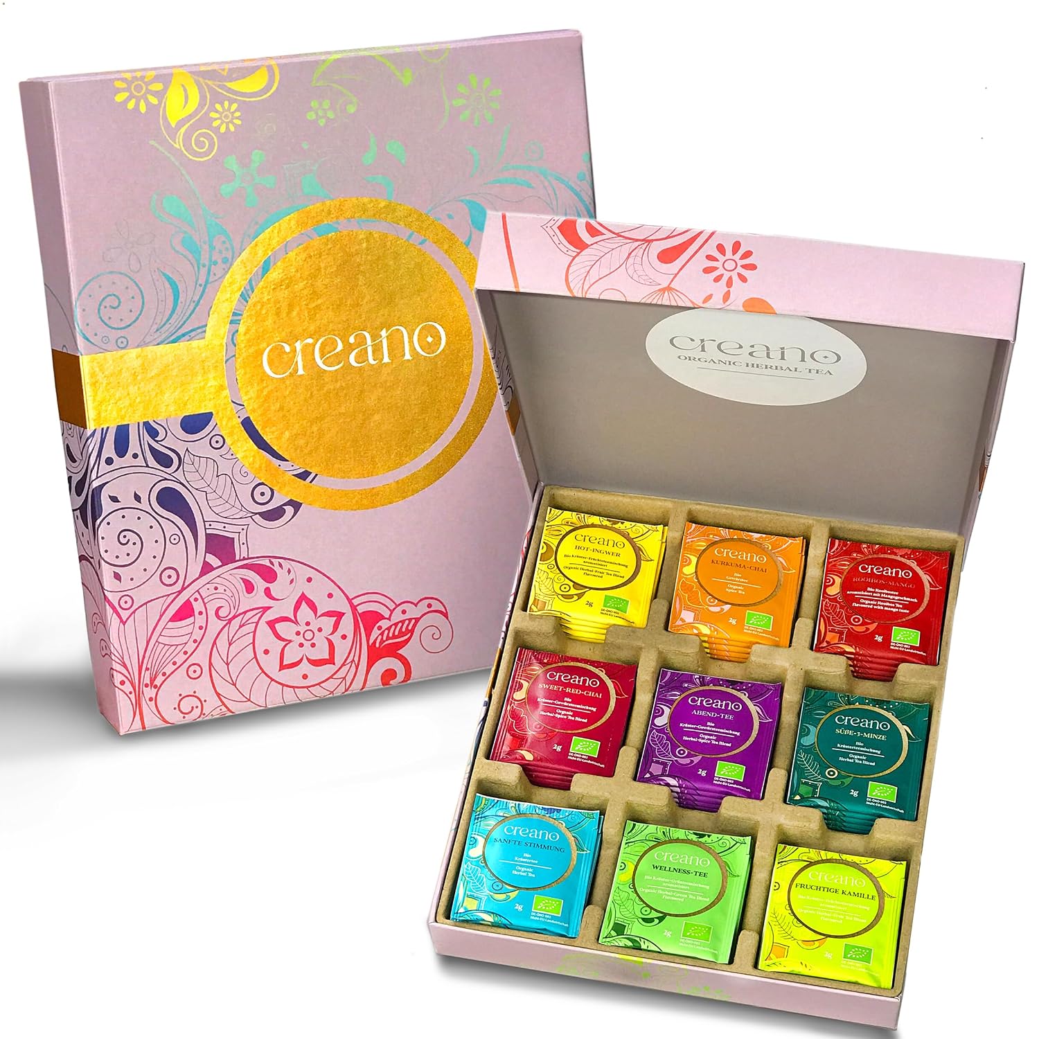 Creano Bio Tee Geschenkset 27 Teebeutel 9 Sorten Geschenkbox