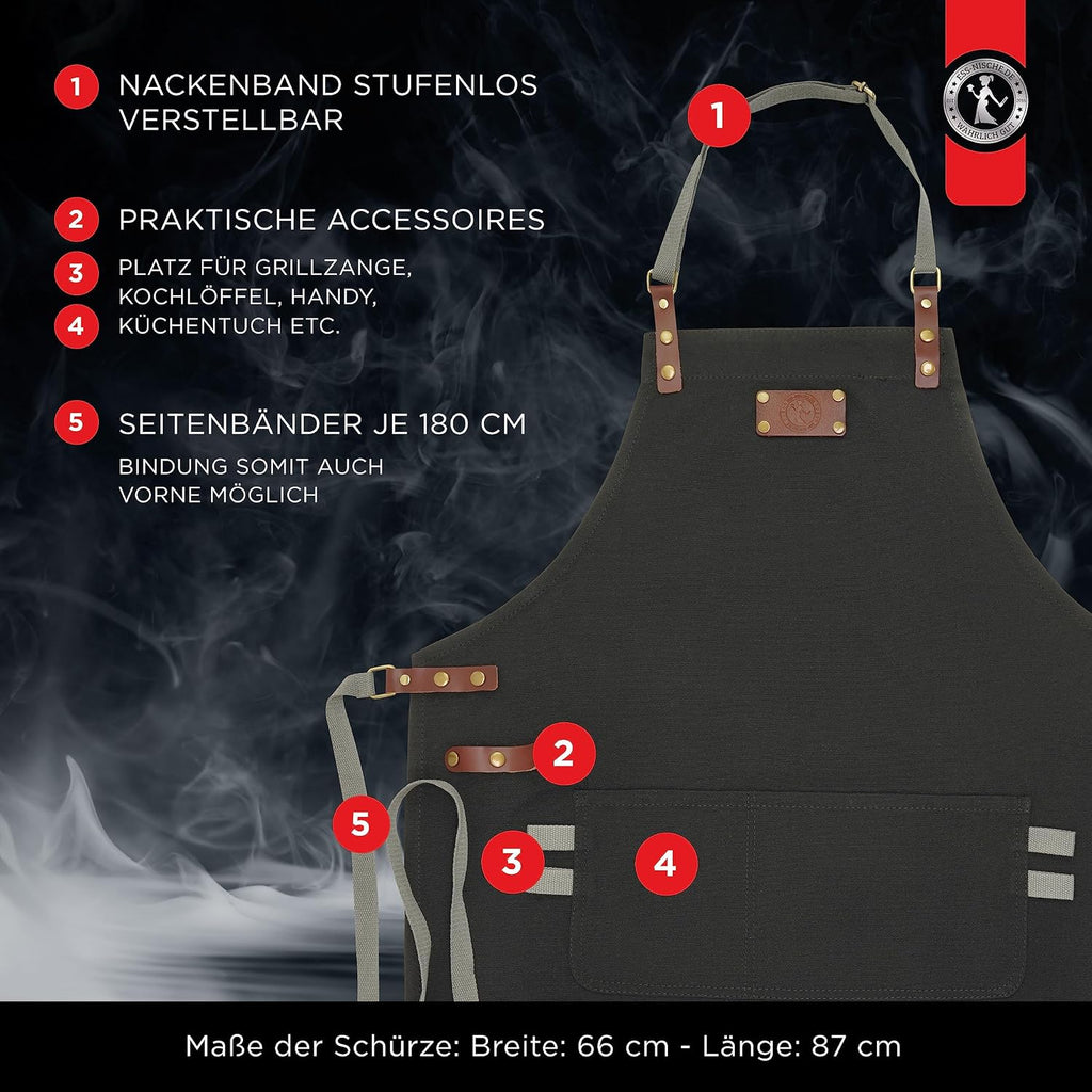 Ess-Nische Kochschuerze Denim unisex extra lang Grillschuerze mit Taschen