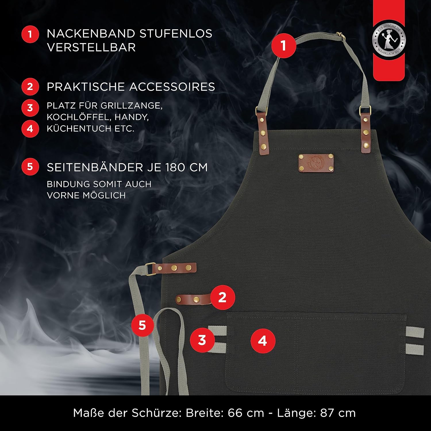 Ess-Nische Kochschuerze Denim unisex extra lang Grillschuerze mit Taschen