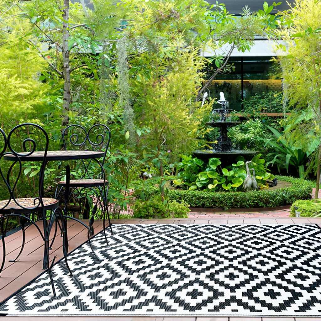 CHOSHOME Outdoor Teppich 120x180 cm Schwarz Wetterfest UV-bestaendig Terrasse