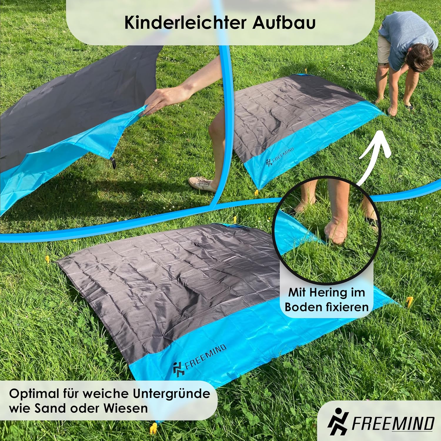 freemind Stranddecke 140x200 cm wasserabweisend sandfrei ultraleicht inkl. Herin