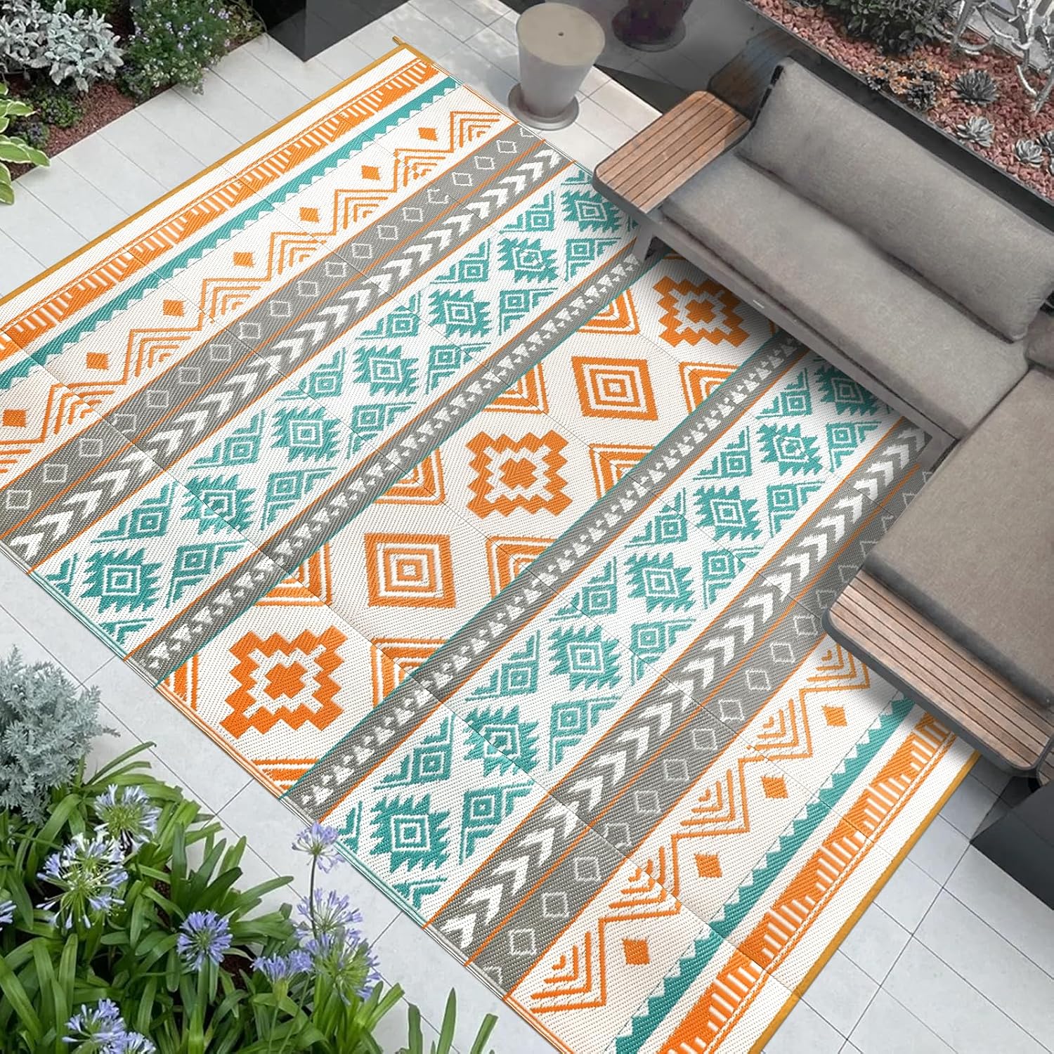 Famibay Outdoor Teppich 245x305 cm wasserabweisend wendbar 180cm-365cm