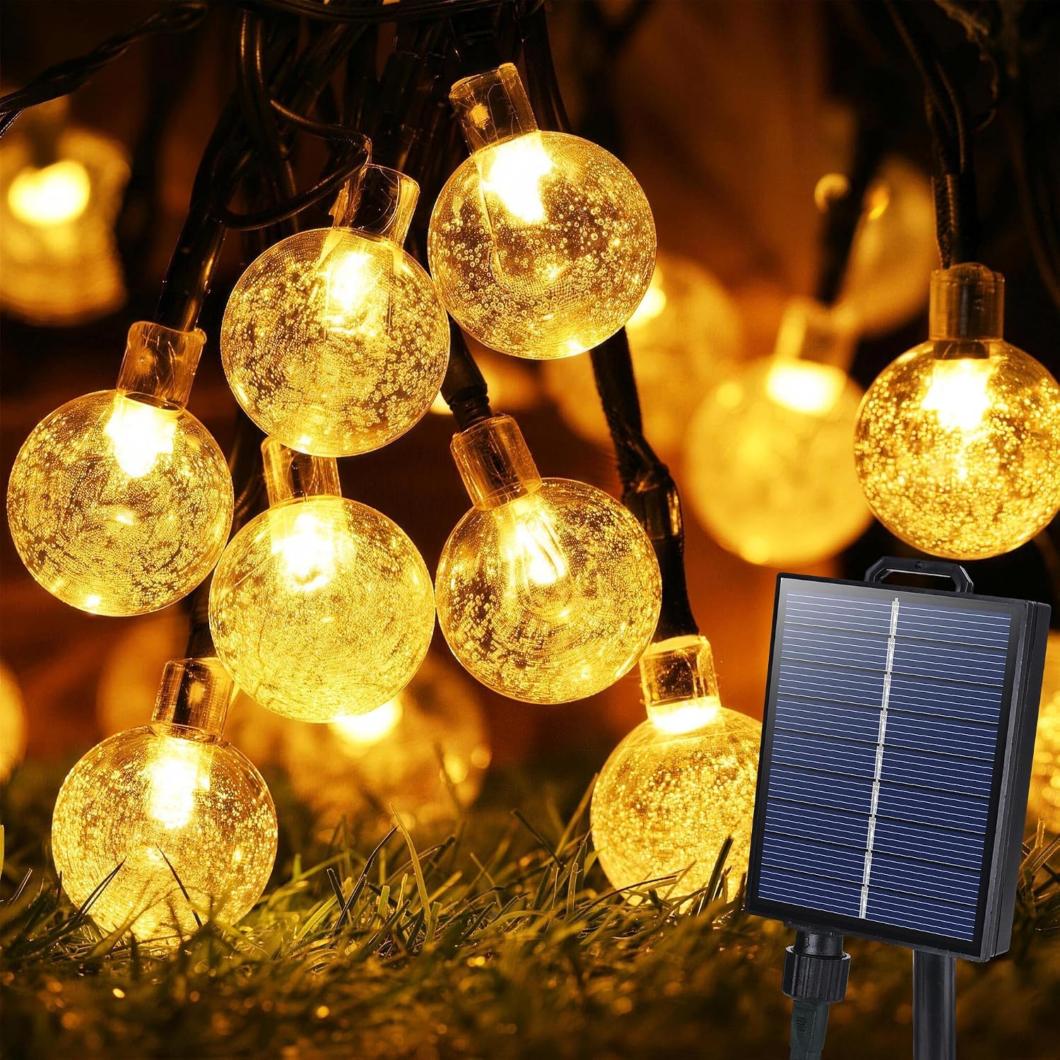 Flacchi Solar Lichterkette 30 LED Warmweiss IP65 8 Modi fuer Aussen, Wetterfest