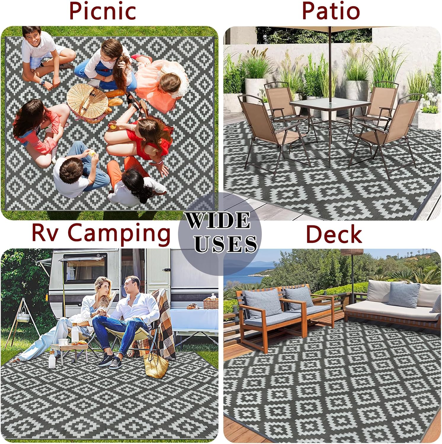 Homcomodar Outdoor Teppich 180x270 cm wetterfest reversibel UV-bestaendig