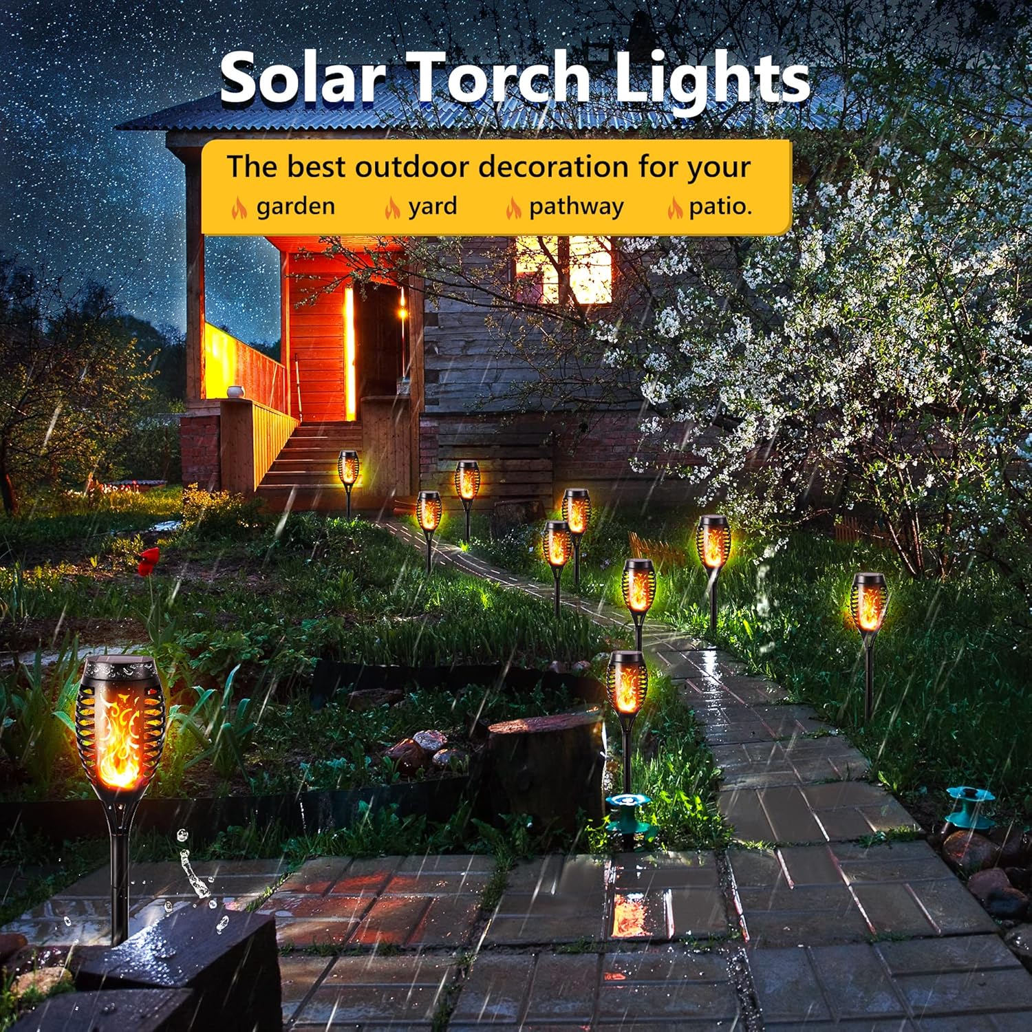 Geemoo Solar-Fackeln 6er Set mit Flammeneffekt, IP65 Wasserdicht, Garten