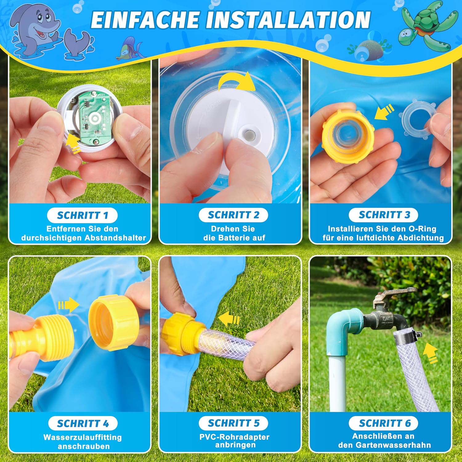 IEEILULU Splash Pad 170 cm Wassersprinkler Spielmatte mit LED Blau