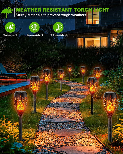 6er Set Solar-Gartenfackeln Streichholz-Design IP65 wasserdicht Wegbeleuchtung