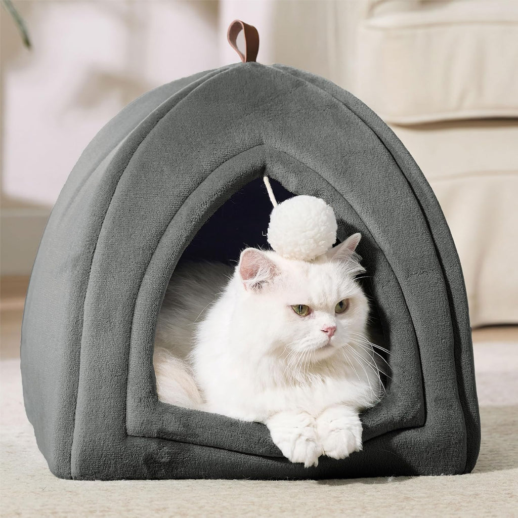 Katzenhoehle Katzenbett 40-44cm faltbar mit waschbarem Kissen