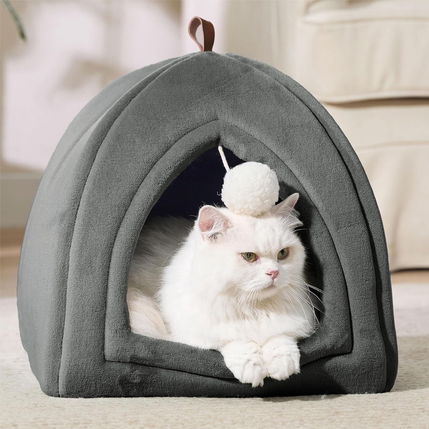 Katzenhoehle Katzenbett 40-44cm faltbar mit waschbarem Kissen