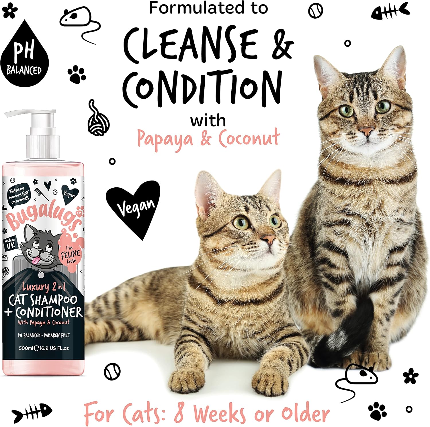 Bugalugs Katzenshampoo mit Conditioner 2in1 500 ml Pumpspender