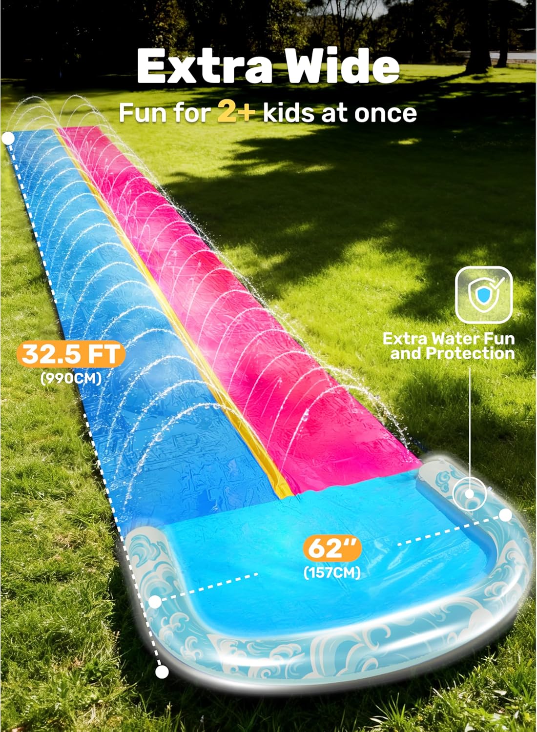 JOYIN Gartenschlitterbahn Wasserrutsche 685,8cm-990,6cm mit 2 Bodyboards Sprinkl