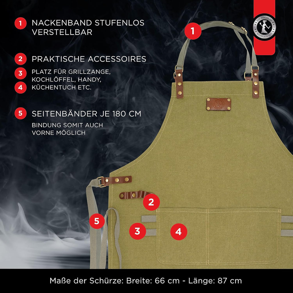 Ess-Nische Kochschuerze Denim unisex extra lang Grillschuerze mit Taschen