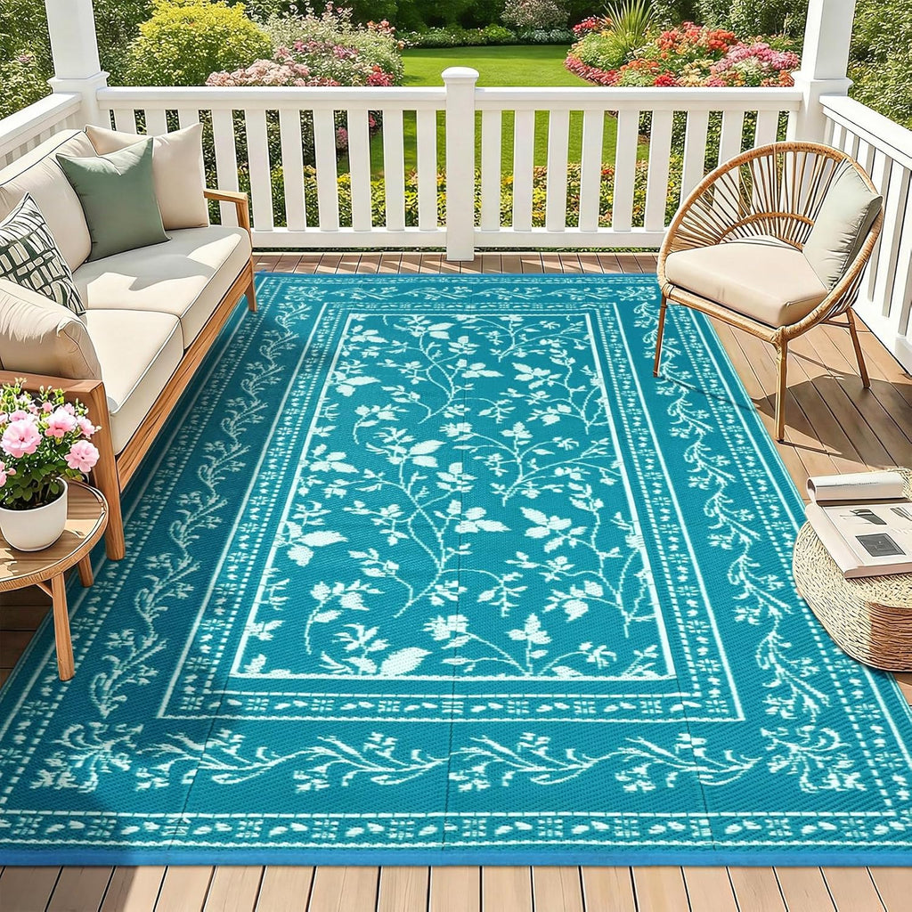Outdoor Teppich blau 150 x 245 cm wetterfest wasserdicht UV-bestaendig 180cm-275c
