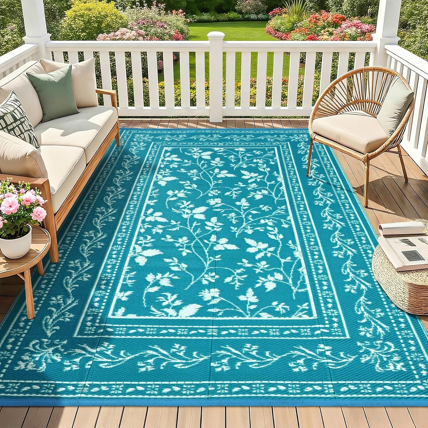 Outdoor Teppich blau 150 x 245 cm wetterfest wasserdicht UV-bestaendig 180cm-275c